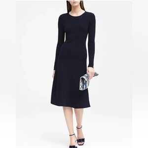 Banana Republic Midnight Blue Long Sleeve Tie Back Rib Knit Dress | M